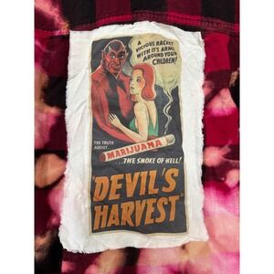 Vintage Marijuana Propaganda Flannel Bleach Dye Devil's Harvest Shirt Size L